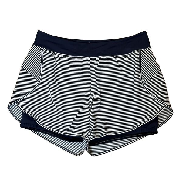 Southern Tide Nonie Athletic Shorts MEDIUM Navy Blue White Stripe Pocket 4"L - Picture 1 of 9